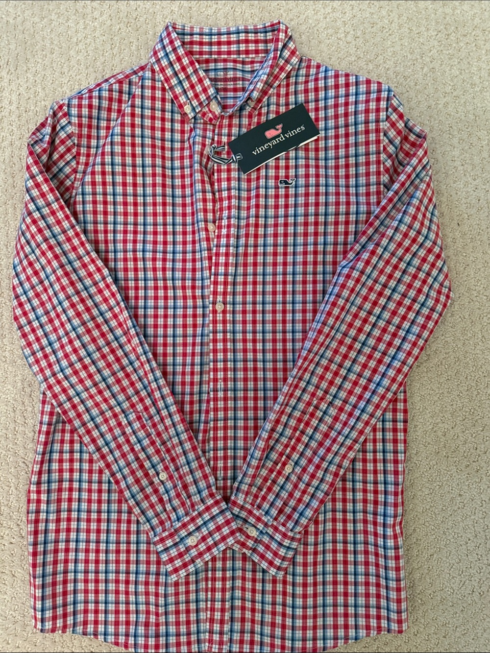 NWT Vineyard Vines Red, Blue & White Plaid Button-Down Shirt Sz Lg (16)